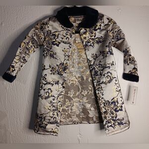 SWEET HEART ROSE Textured Blue and Gold Girls Pea Coat